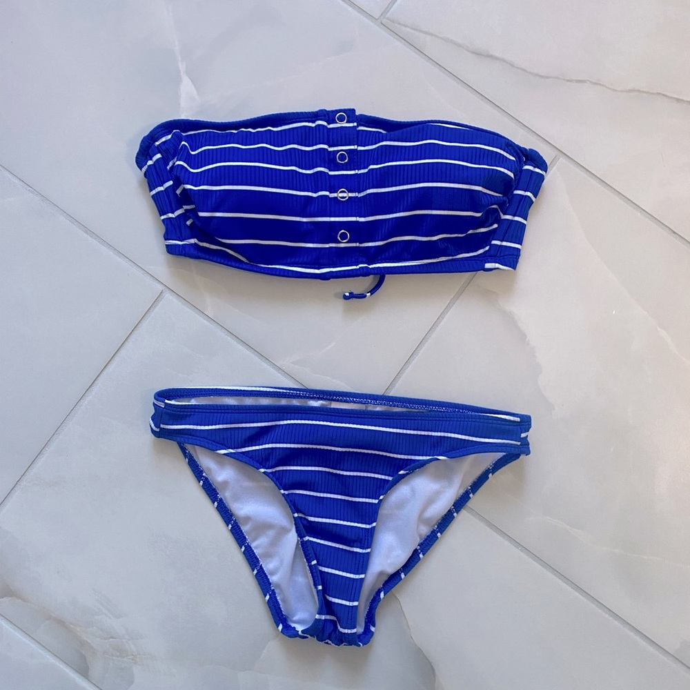 Blue and White Striped Bikini